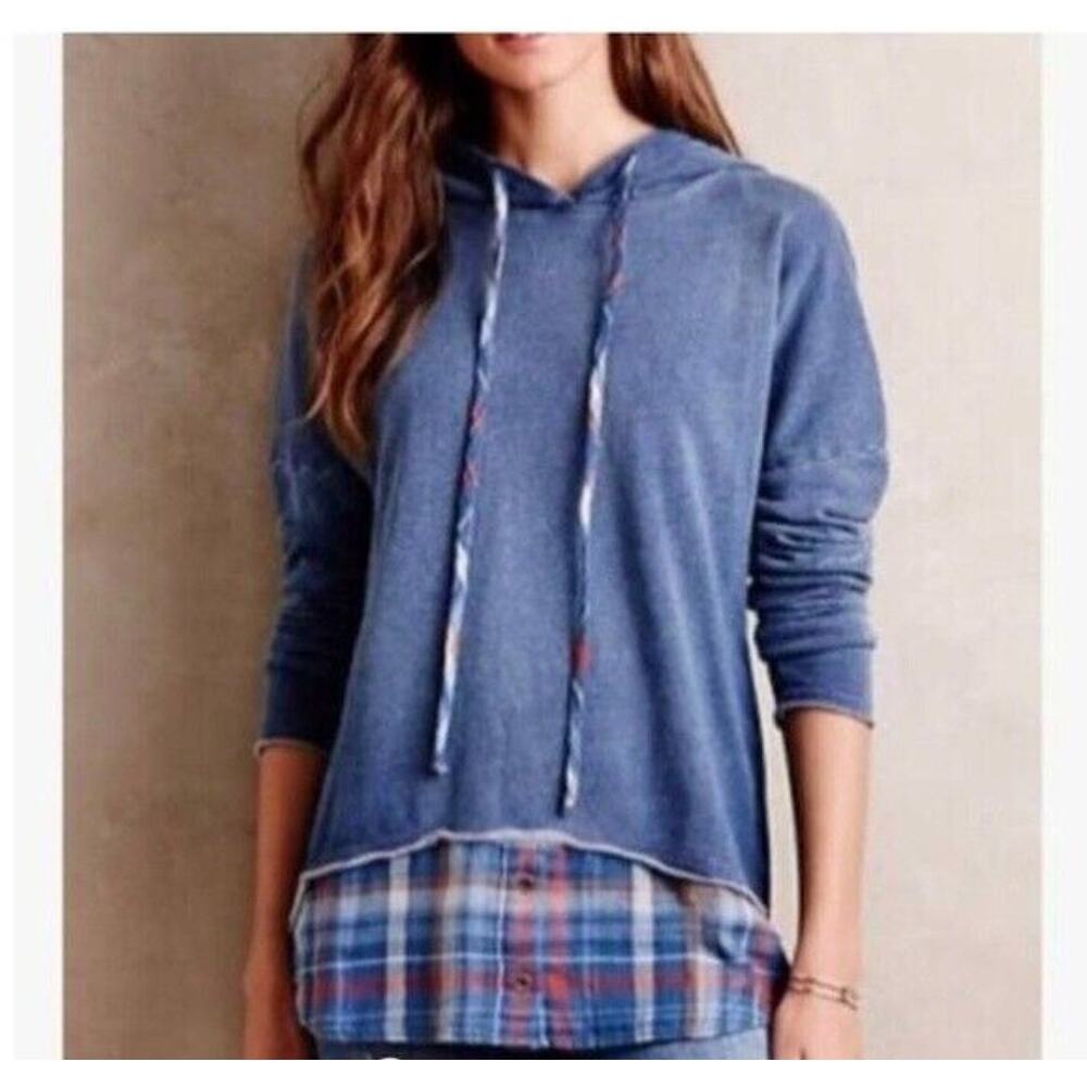 Cloth & Stone Blue Plaid Hoodie